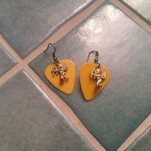 Brass golden guitar pick earrings
